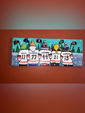 Custom Hockey White & Orange Jerseys cantonniers Magog Art naive 20”x8”